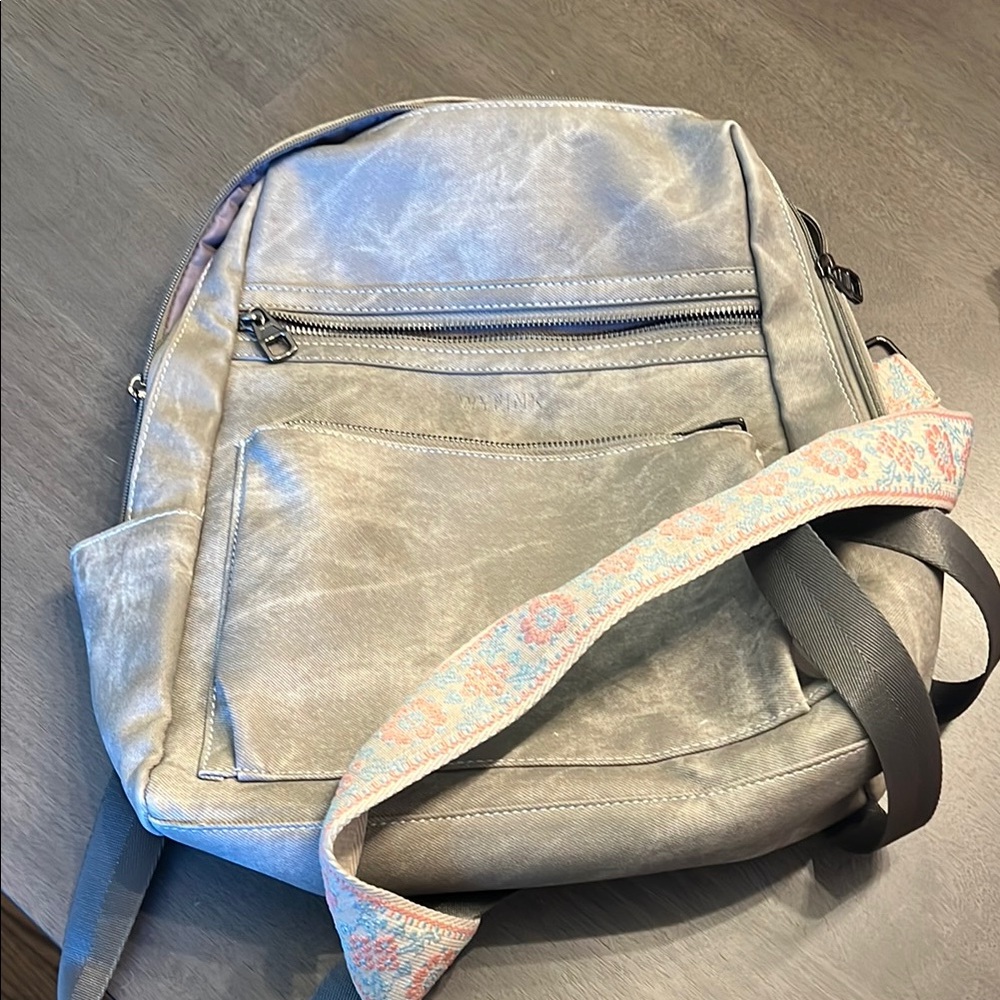 Stylish Gray Backpack With Patterned Strap - image 1